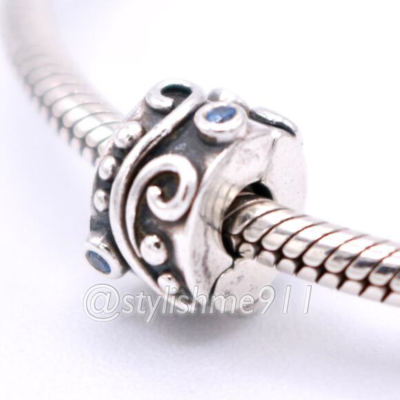 Authentic PANDORA Tendril Blue CZ Clip - 790380CZB - Picture 3 of 11